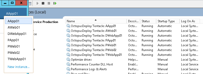 A machine configured with several Tentacle instances