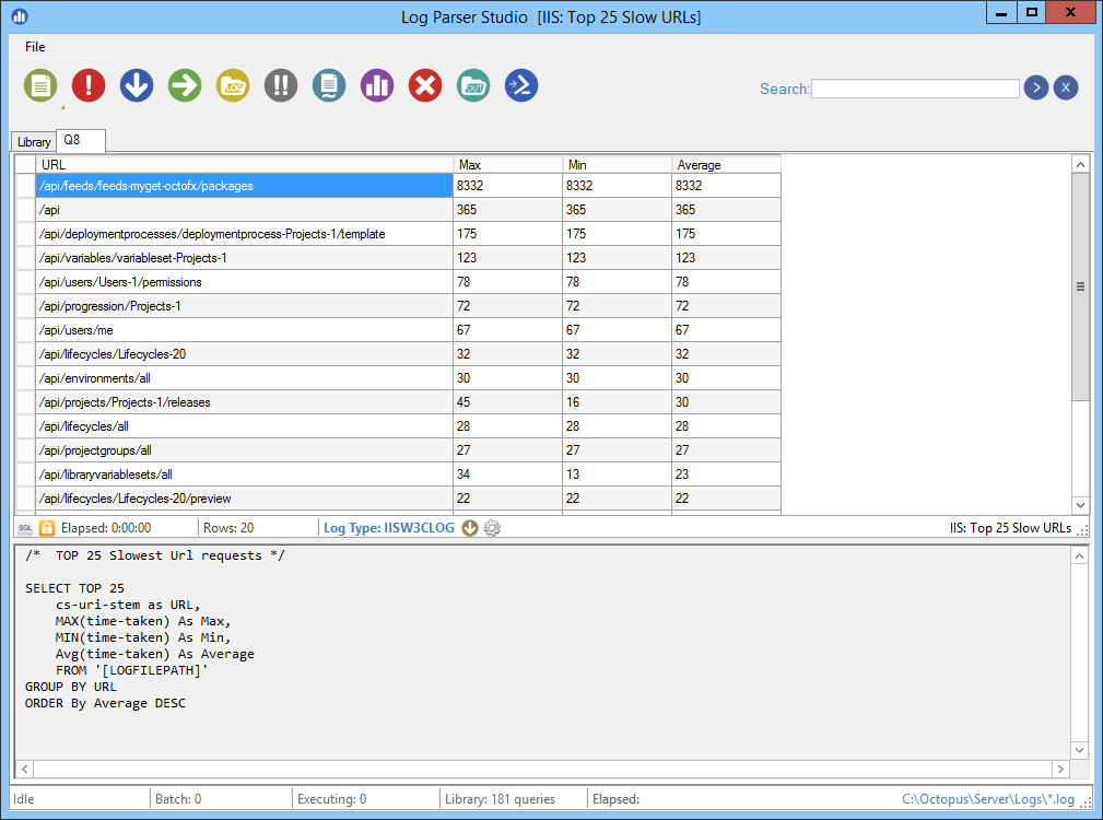 Query results displayed in a grid