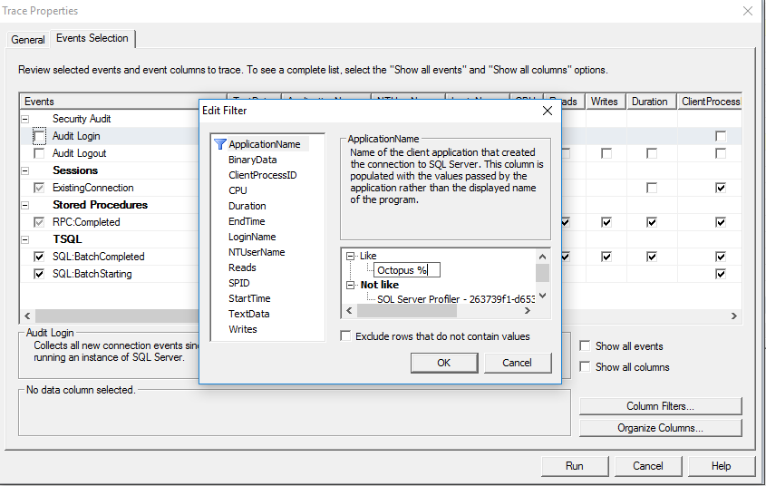 The ApplicationName column filter set to match Octopus requests