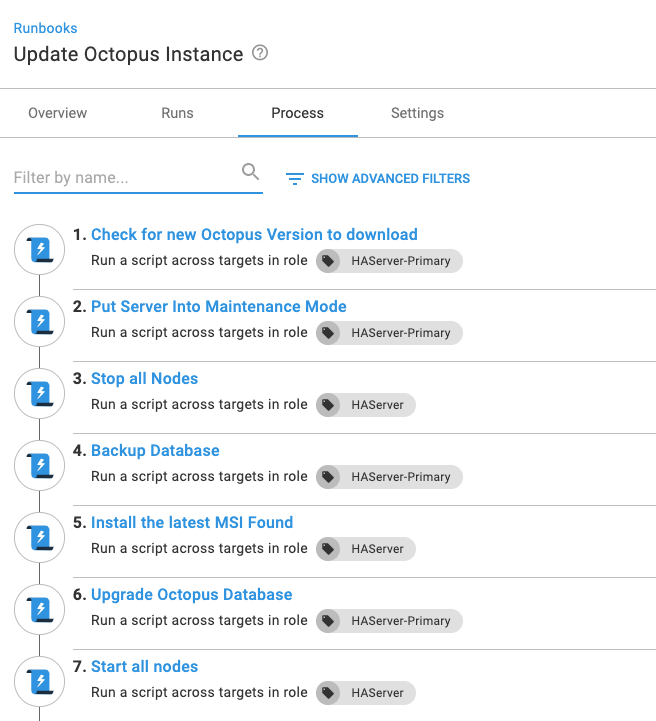 The automated upgrade runbook process broken into steps