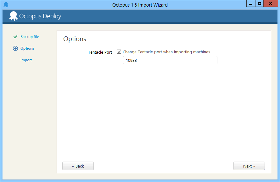 The Tentacle port setting in the import wizard