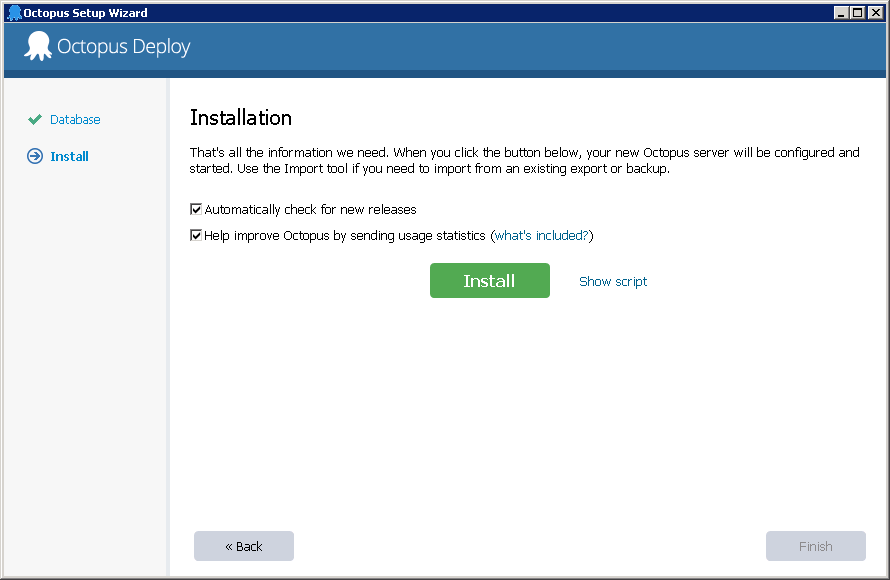 Installing Octopus 2018.10 LTS over the Octopus 2.6.5 instance