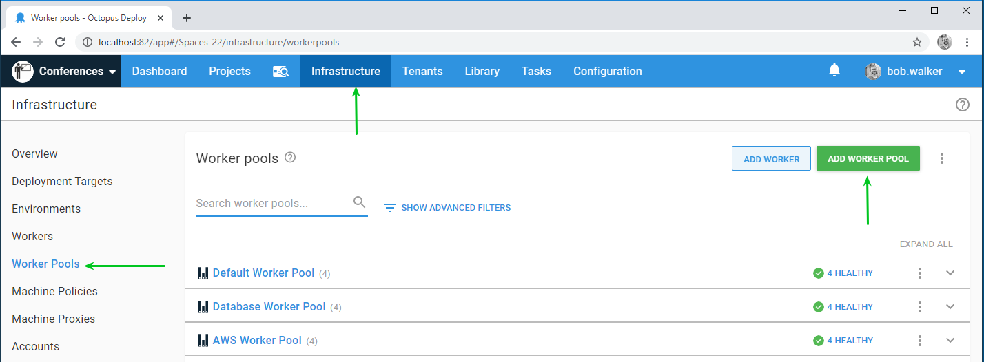 The Add Worker Pool button under Infrastructure ➜ Worker Pools