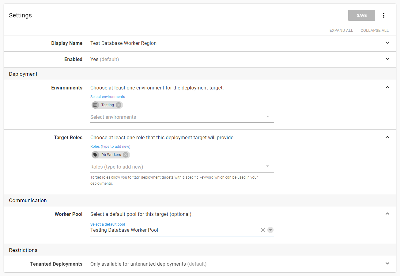 Creating a cloud region with the DbWorker target tag