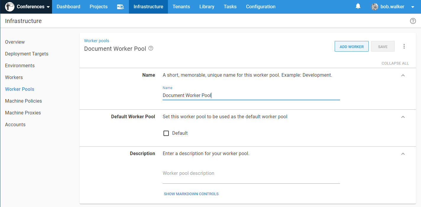 The worker pool maintenance screen