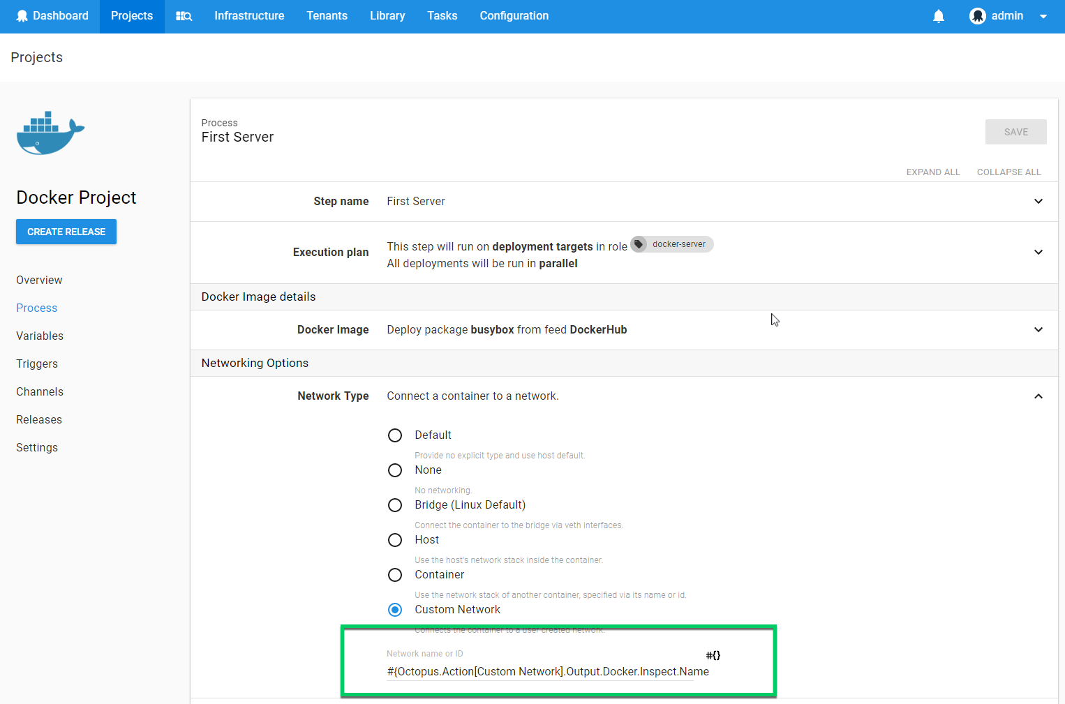 Container network details shown in the deployment log