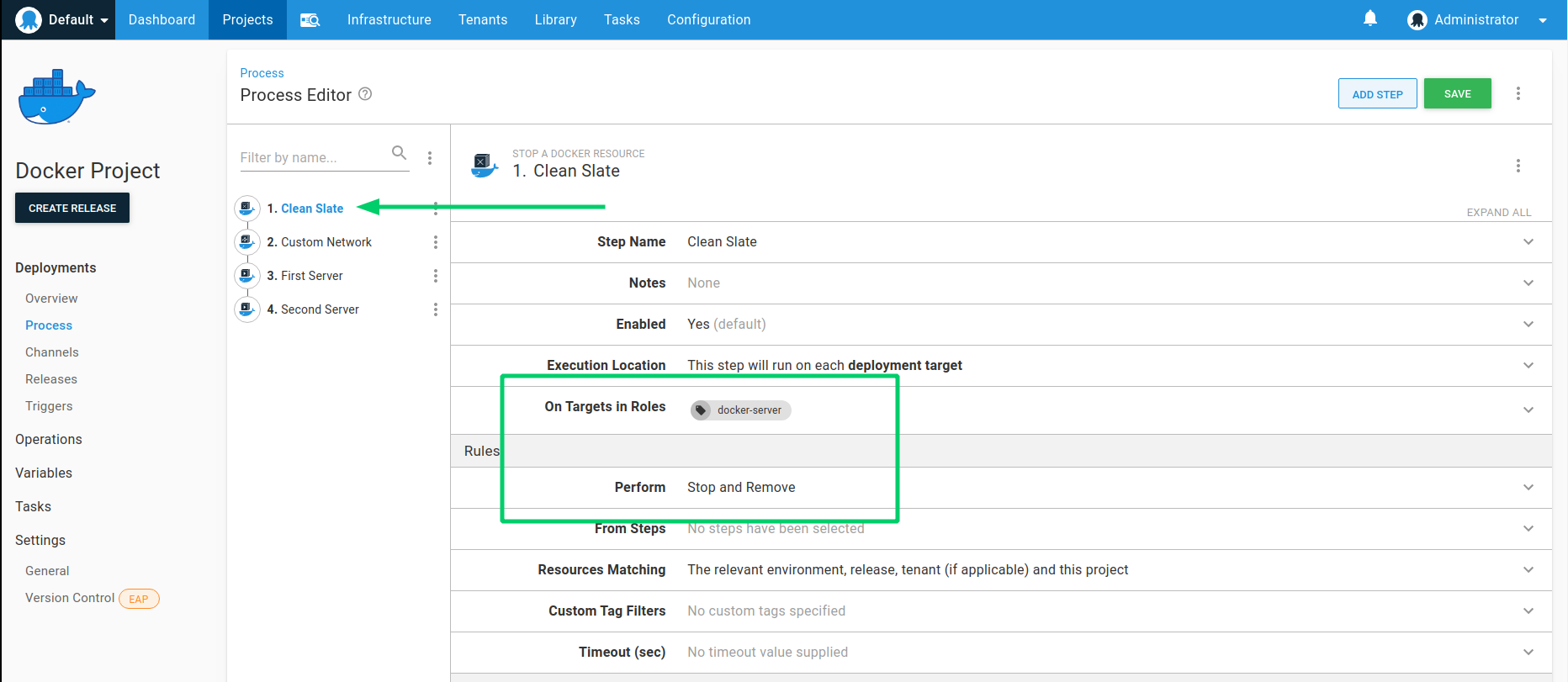 The clean slate step that stops containers from previous deployments