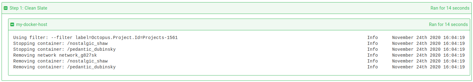 Task output from the clean slate step