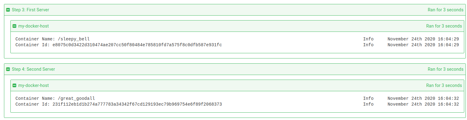 Task output from the first and second container steps