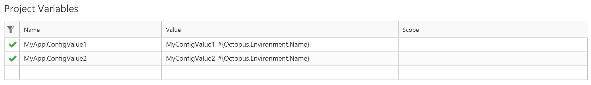 Project variables matching the expressions in the JavaScript application