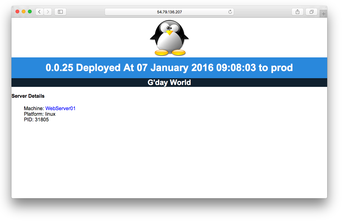 The deployed Node.js application running in the prod environment