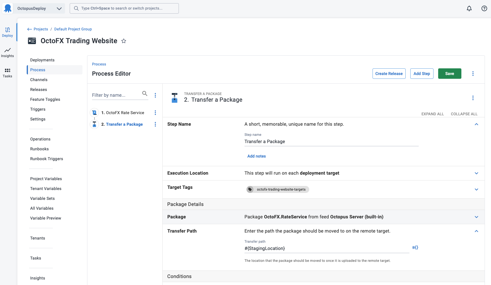 The destination path field on the Transfer a Package step