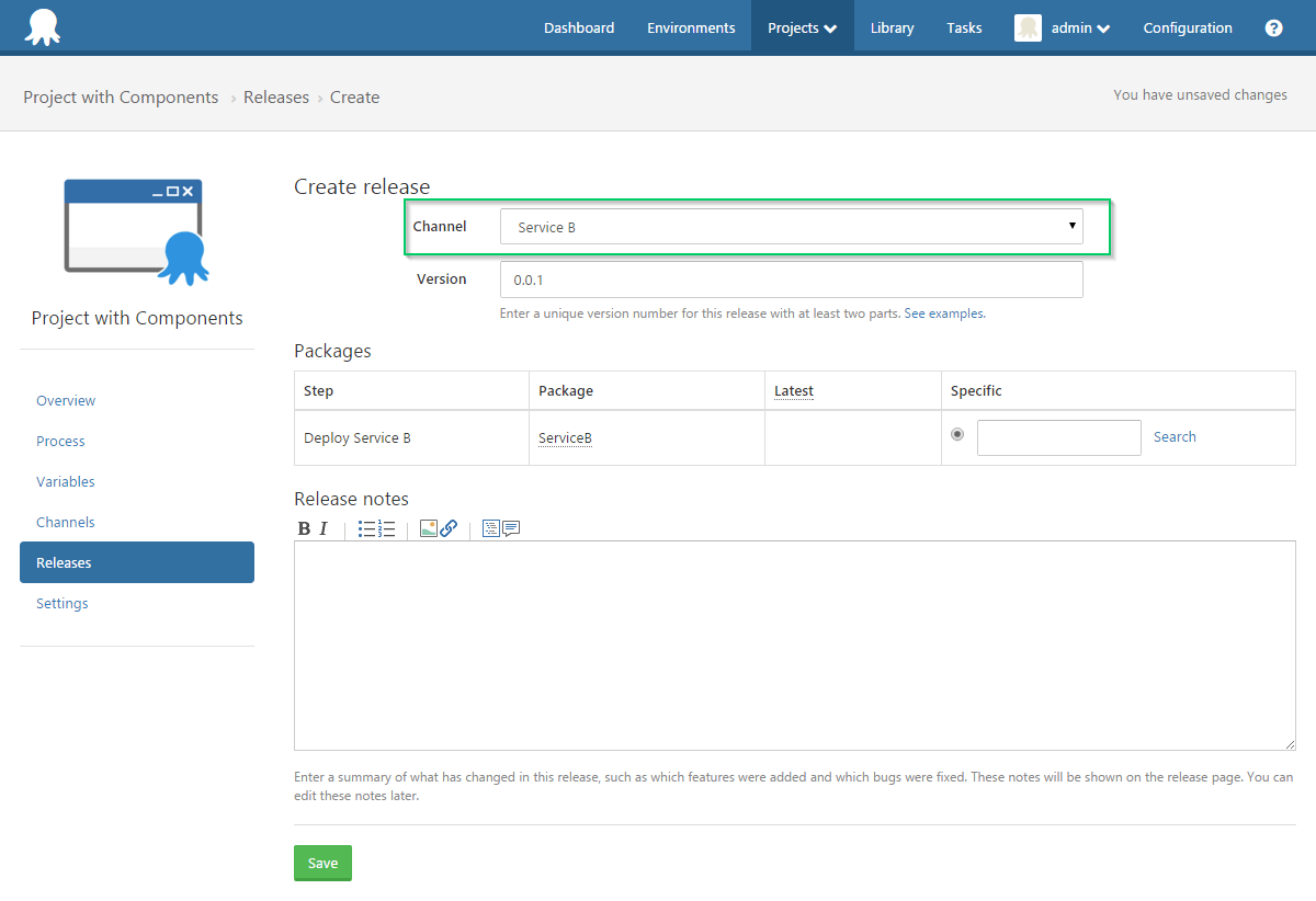 Choosing a component channel when creating a release