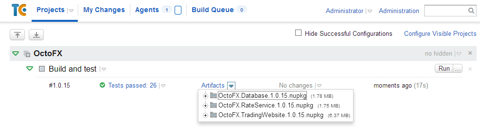 Packages created by OctoPack in the TeamCity artifacts tab