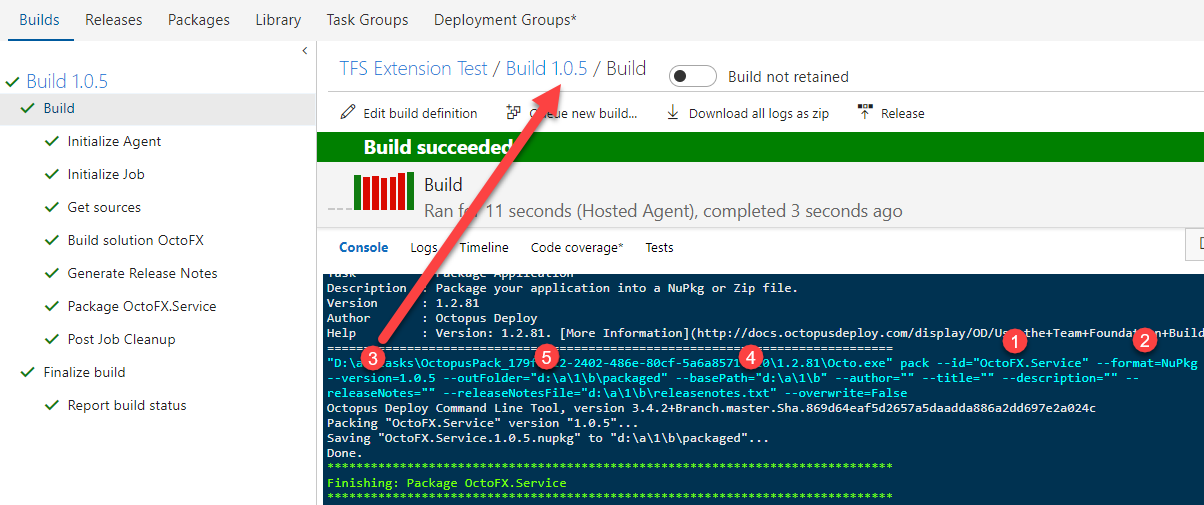 The Azure DevOps log output for the Package Application step