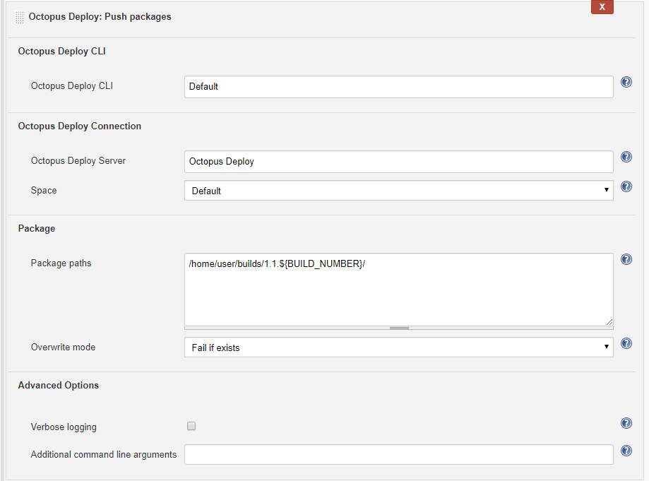 The Push Packages action in Jenkins