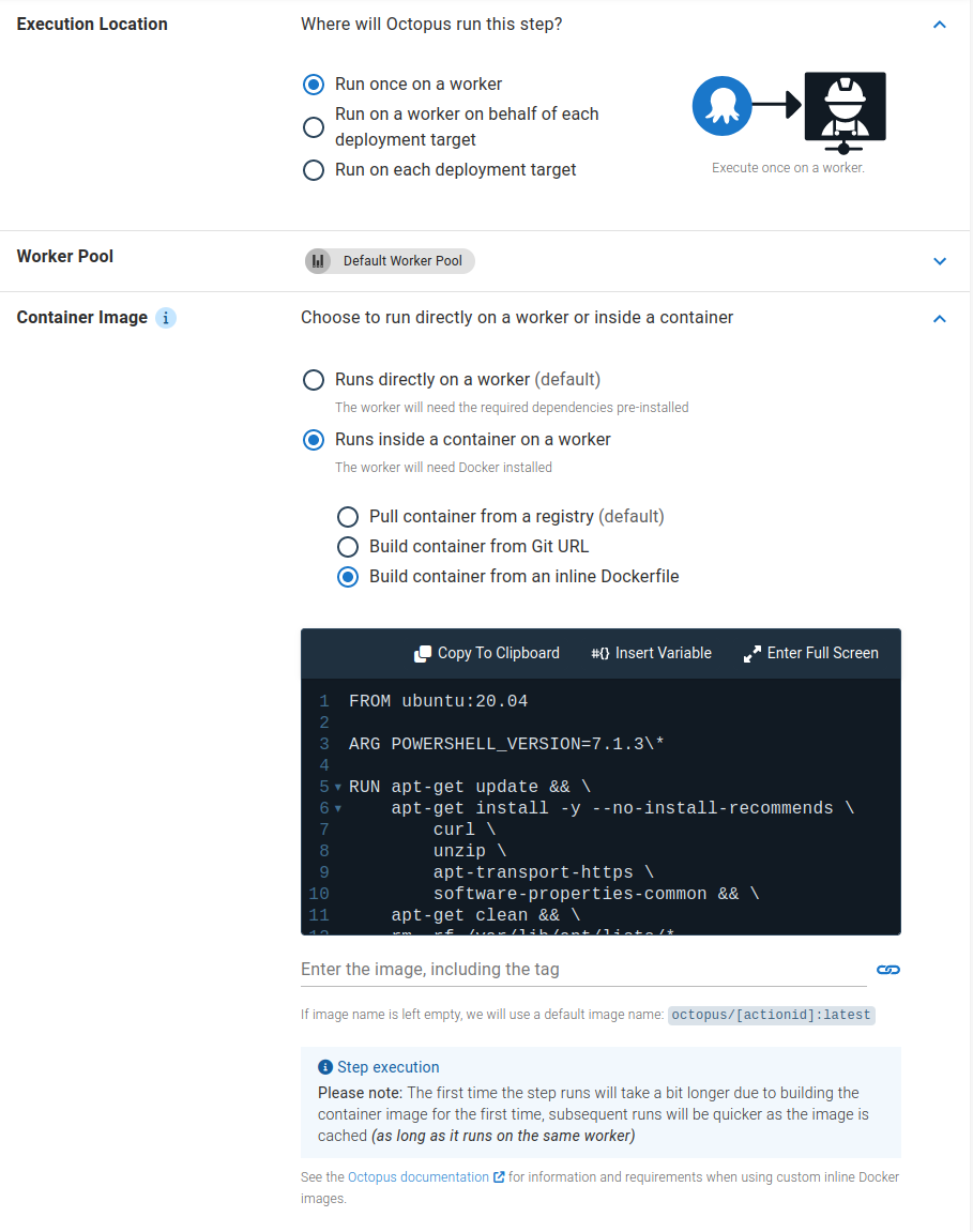 The Docker image from an inline Dockerfile option