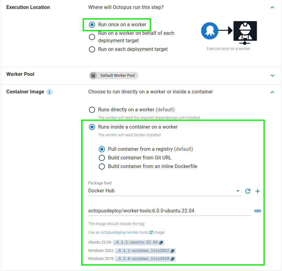 Selecting a container image for a step