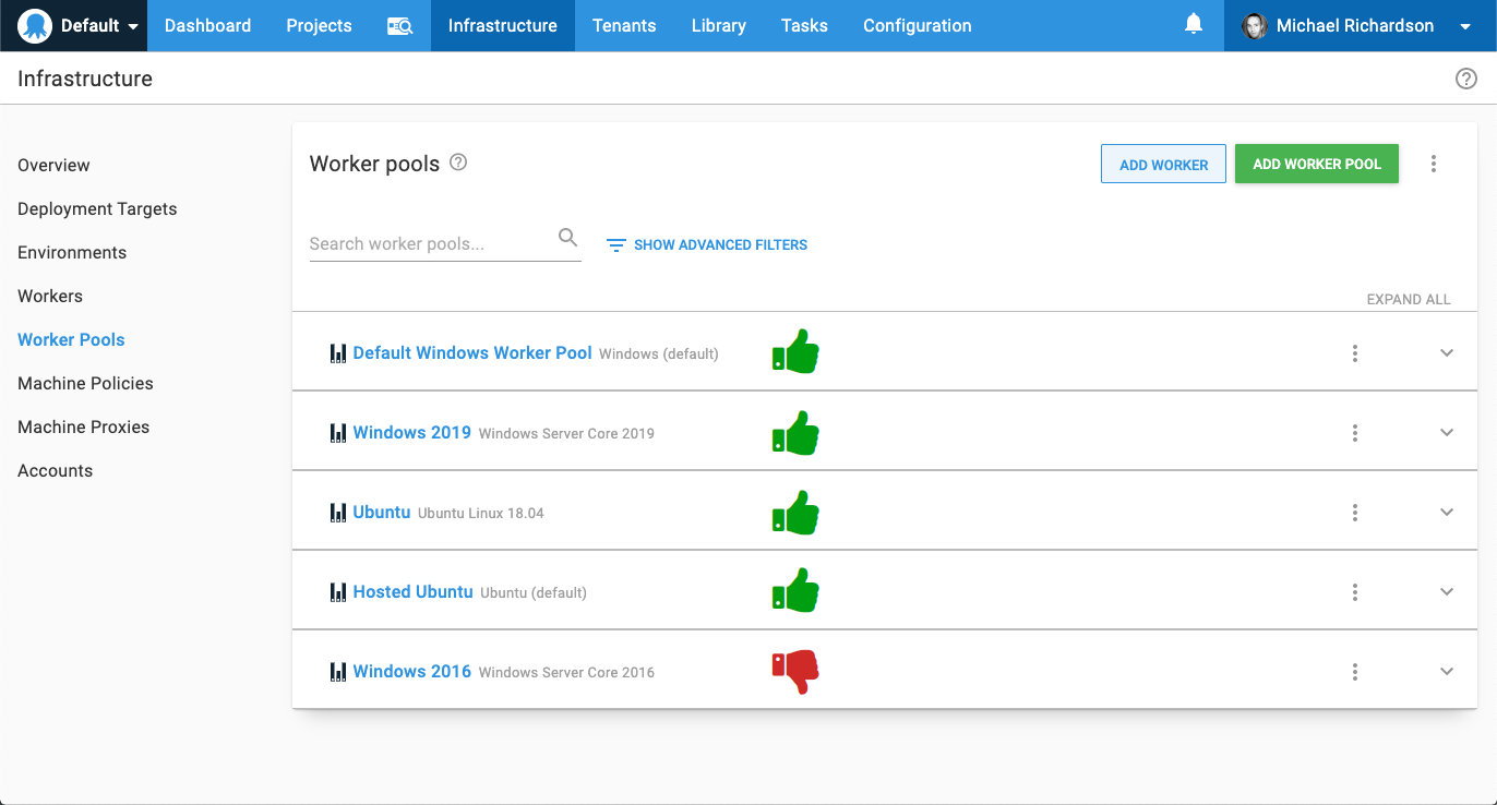 Execution containers enabled on a hosted worker pool