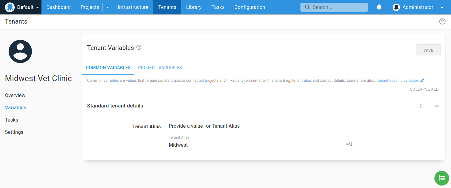 Providing values for each common variable template