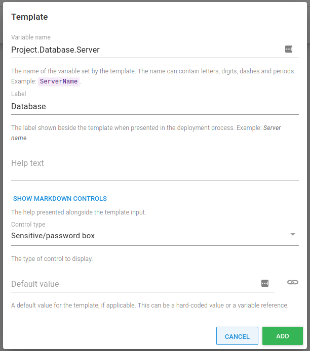 Adding a variable template to a project