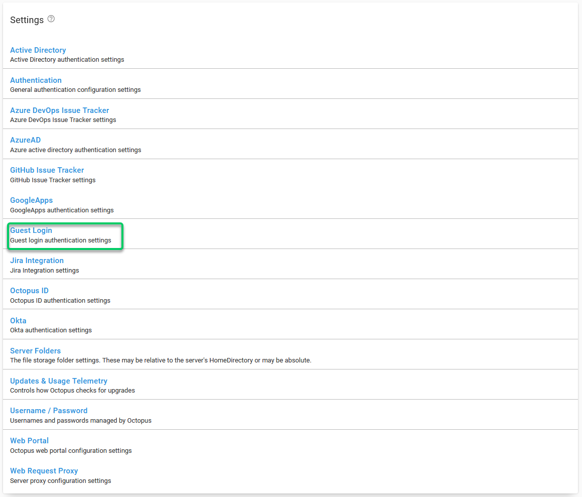 The Guest Login settings under Configuration ➜ Settings