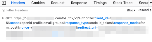 The scopes included in the sign-in request sent to Okta