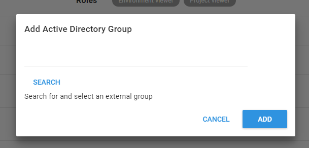 The dialog for adding an Active Directory group
