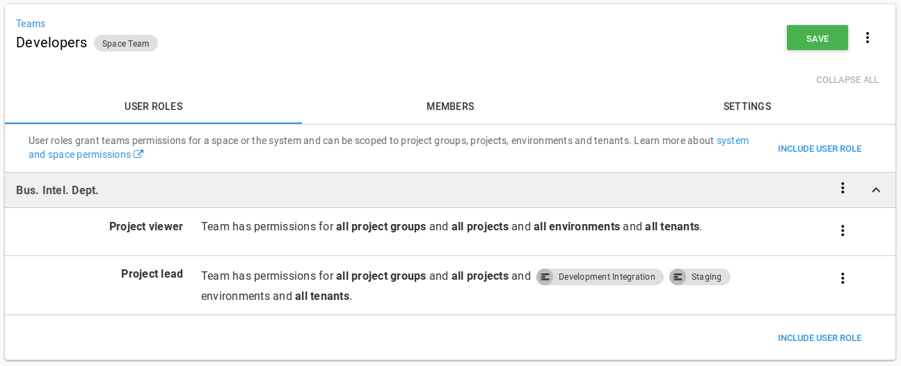 Defining the scope for a role applied to a team