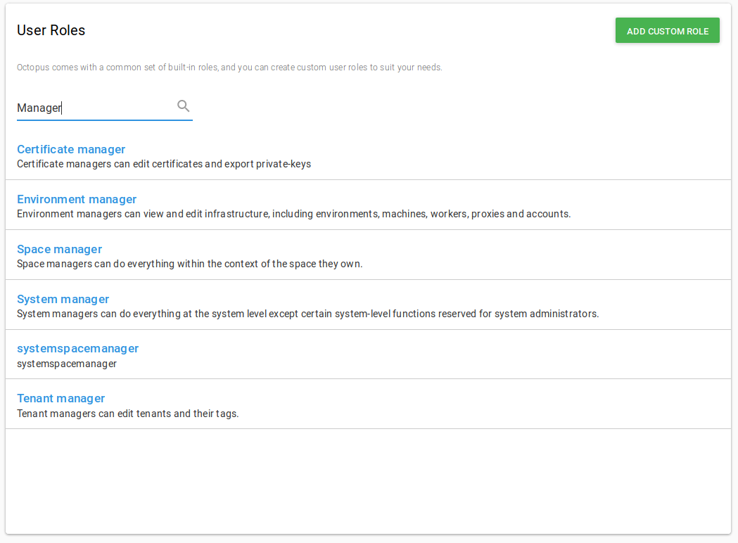 The Roles link on the Configuration page
