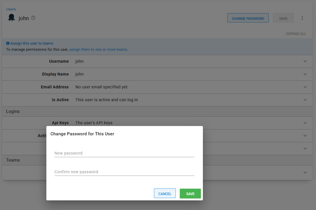 Entering and confirming the new password for another user