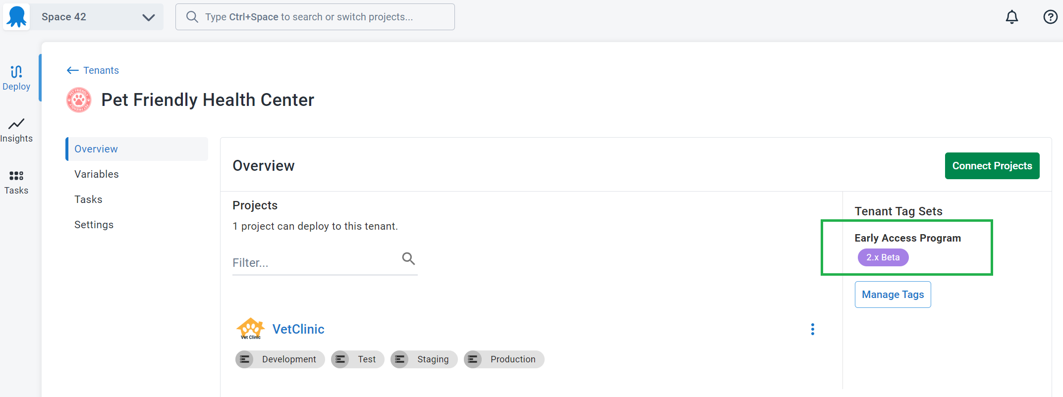 A tenant tagged with 2.x Beta