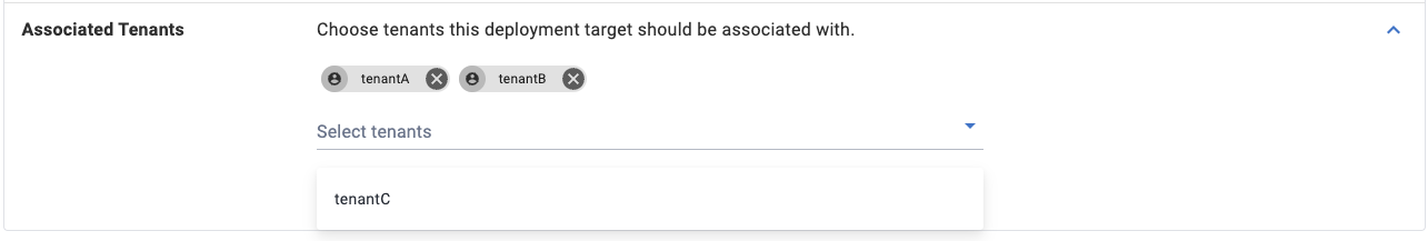 The Associated Tenants section of a deployment target